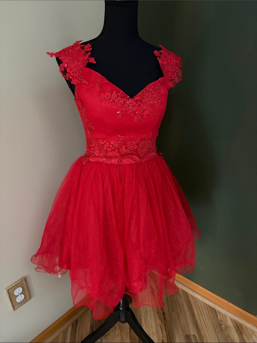 Lily's Red Lace & Sparkle Tulle Party Dress